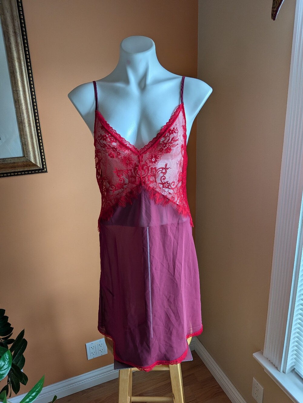 Adore Me Red Lace Sheer Chemise - Women Intimates & Sleepwear Size S